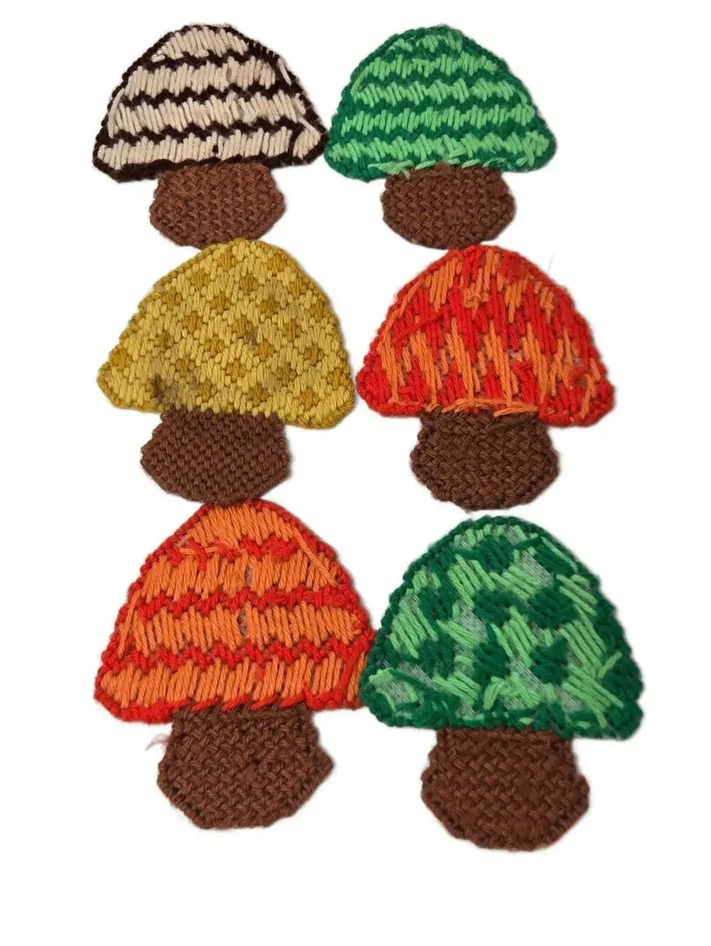 Handmade Mushroom Coaster Set  Vintage crochet Canvas 6pc mixed colors